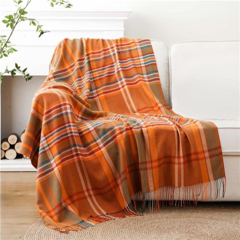 BATTILO HOME Orange Plaid Throw Blanket‎ for Couch - Fall Throw Blanket -